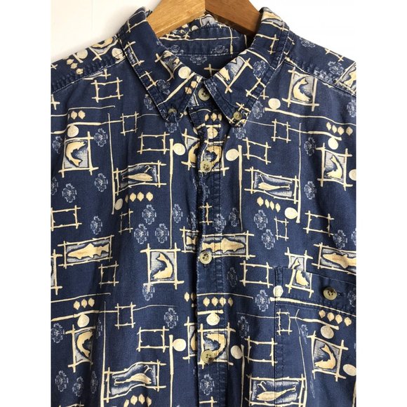 Woolrich Men's 2XL Blue Short Sleeve Button Shirt Fishing Fish Print - Picture 2 of 8
